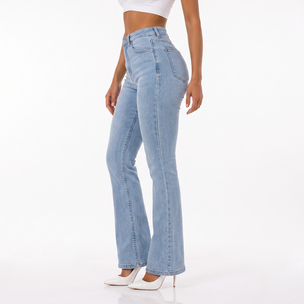 Light Blue Slim-fit Flared Jeans Womens High-waisted American-style Stretch Pants For Short Statures